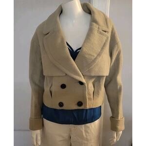 Yuxi Womans Sz. M Cropped Double Breasted Coat Quilted Lining Cuff Sleeve